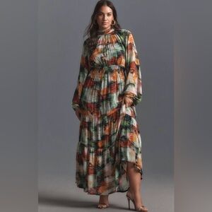 NWT! Anthro The Somerset Long-Sleeve Mock-Neck Chiffon Maxi Dress - XS Petite